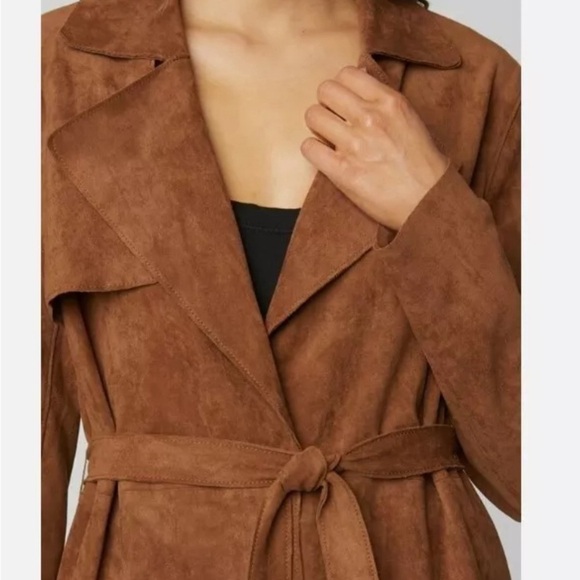 Blank NYC Coco Brown Faux Suede Belted Trench Coat Jacket with Pockets Size XS - Picture 8 of 8